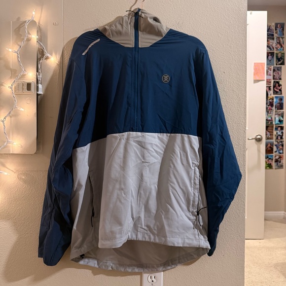 Roark Run Amok Anorak Windbreaker Jacket Mens Large Blue Gray Hooded Pullover
